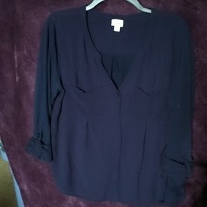Women's XL Navy blue Merona Mid-sleeve Blouse